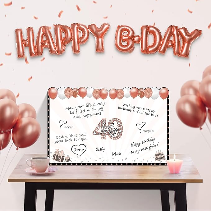 Zirtorei Large 40th Birthday Card With Envelope for Women, Back in 1985 Big 40th Birthday Greeting Card Gifts, Rose Gold Happy 40 Birthday Giant Guest Book, Jumbo Forty Bday Decorations Party Supplies