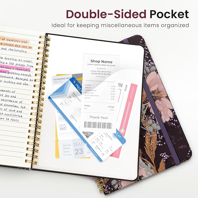 Lined Spiral Journal Notebook for Women, A5 College Ruled Journals for Writing, Hardcover Notebooks for Work, Note taking and Office School Supplies,140 Pages - Pink Buds