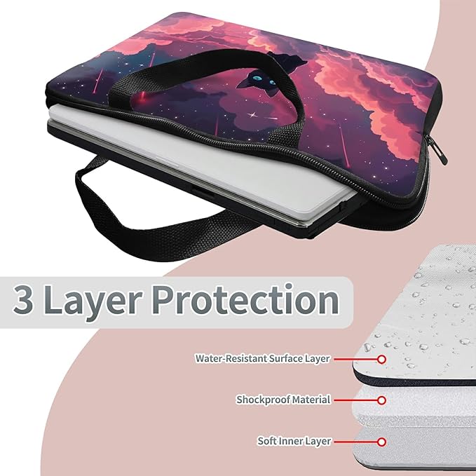Laptop Sleeve Case Bag 13 inch, Pink Sky Cat Slim Carrying Case Durable Handbag Travel Laptop Bag for 13 inch MacBook Air M3/M2/Pro M2/ 13" iPad Pro/Air M4/M2 2024