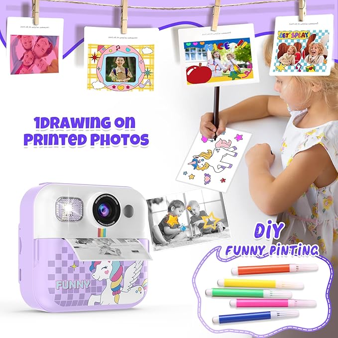 Kids Toddler Camera Instant Print Toys,1080P Children Printable Camera,Christmas Birthday Gifts for Girls Boys Age 3-10 with 3 Roller Photo Paper