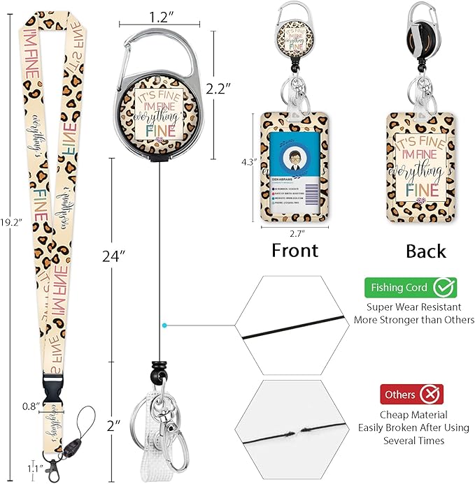 ID Badge Holder with Breakaway Lanyard, Retractable Badge Reel Heavy Duty, It's Fine I'm Fine Lanyards for ID Badges Ajustable, Teacher Nurse Work Office Gifts