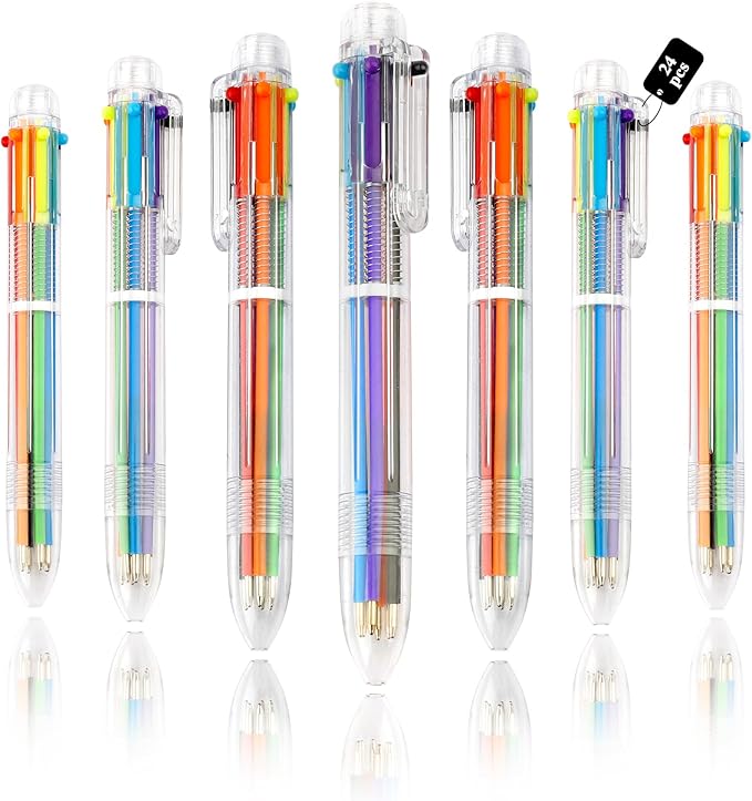 24 Pack Multicolor Pen 0.5mm 6-in-1 Multicolor Ballpoint Retractable Pens for School Office Supplies Birthday Easter Party Favors for Kids Students Children Gift End of Year Gifts for Students Teacher