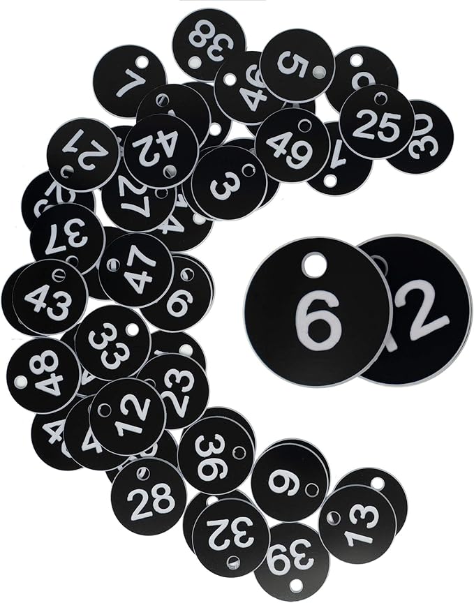 StayMax Plastic ID Number Tags Engraved Tags Key Tags Without Key Rings (1-100, Black)