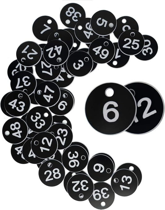 StayMax Plastic ID Number Tags Engraved Tags Key Tags Without Key Rings (1-100, Black)