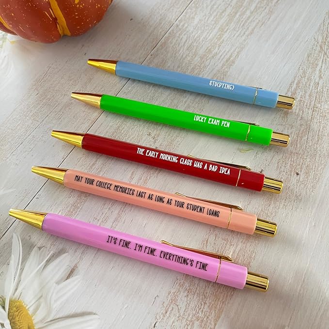 Jxueych Funny Pens 5-Count, Black Ink,Medium Nib 1.0mm, Funny Office Gifts for Coworkers, Personalized Pens Vibrant Funny Quotes Swear Word Daily Pen Set (R)