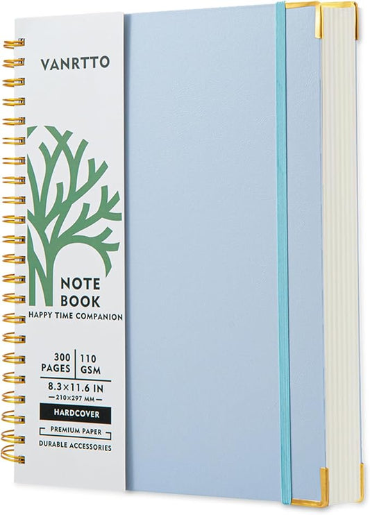 Hardcover Spiral Notebook, 8.5 x 11 IN Notebooks College Ruled, 110 GSM Thick Lined Paper Notebooks for Work, School and Travel, 300 Pages Journals for Writing, Large Journal for Women and Men Blue