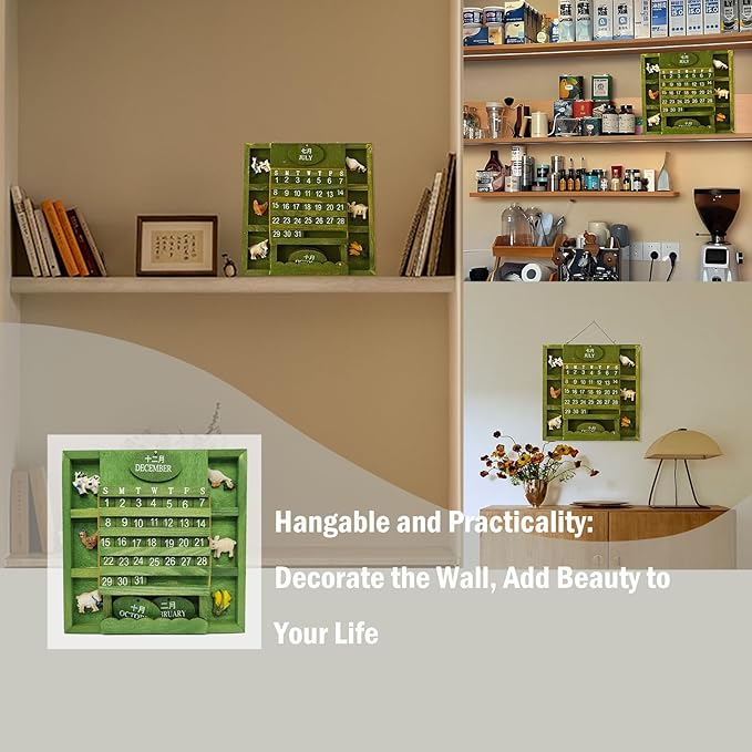 Wall Calendar 2025, Hanging Calendar Wooden Block Calendar for Wall Decoration Monthly Reusable Yearly Calendar for Home Office