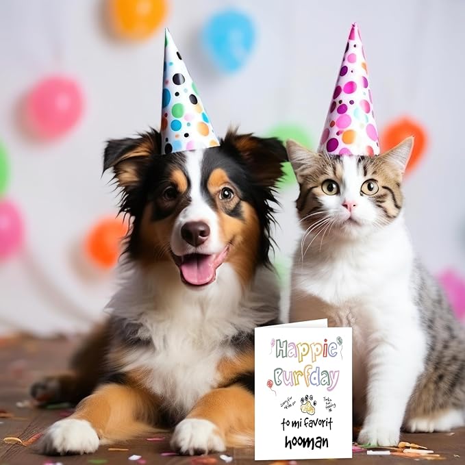 Funny Birthday Card From Cat Dog, Happy Birthday Card Gift for Dog Dad Mom Friend Women Men