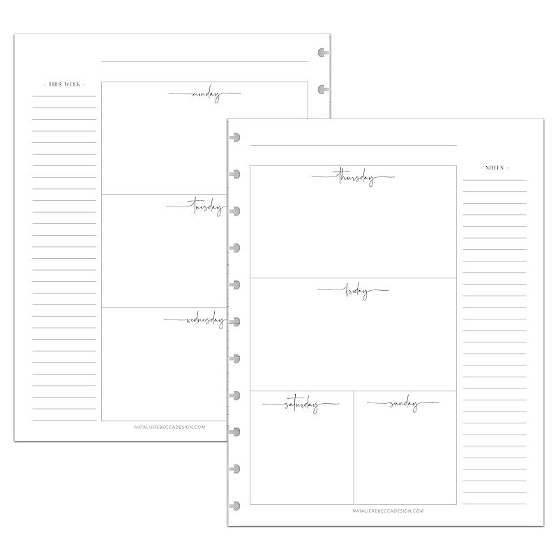 BetterNote Horizontal Undated Calendar Refill Pages for Disc Notebook, fits The Happy Planner, Discbound Levenger Circa, Staples Arc, TUL (Modern- 6 months, 11-Disc, 8.5"x11")