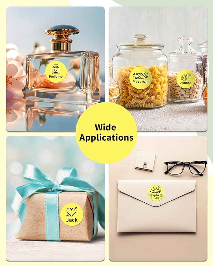 Phomemo Circle Sticker Label Compatible with M110/M100/M220/M250/M120/M150/M200 Label Maker, Round Thermal Label, 1.96" x 1.96"(50x50 mm), Black on Yellow