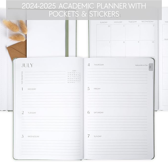 Beautiful 2024-2025 Academic Planner - A 6.7" x 9.7" Daily Planner for Women or Men with Weekly & Monthly Spreads For The 24-25 School Year - Runs From July 2024 - June 2025