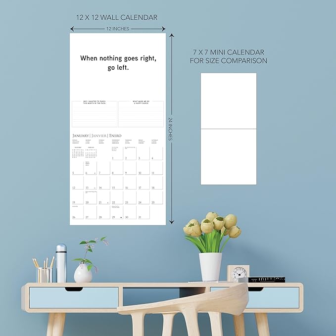 Graphique 2025 Punch Today in the Face Wall Calendar | 12” x 12” | Thick Paper | Home & Office Organizer | Large Monthly Grid | 3 Languages & Marked Holidays | 4 Month Preview Page for 2026