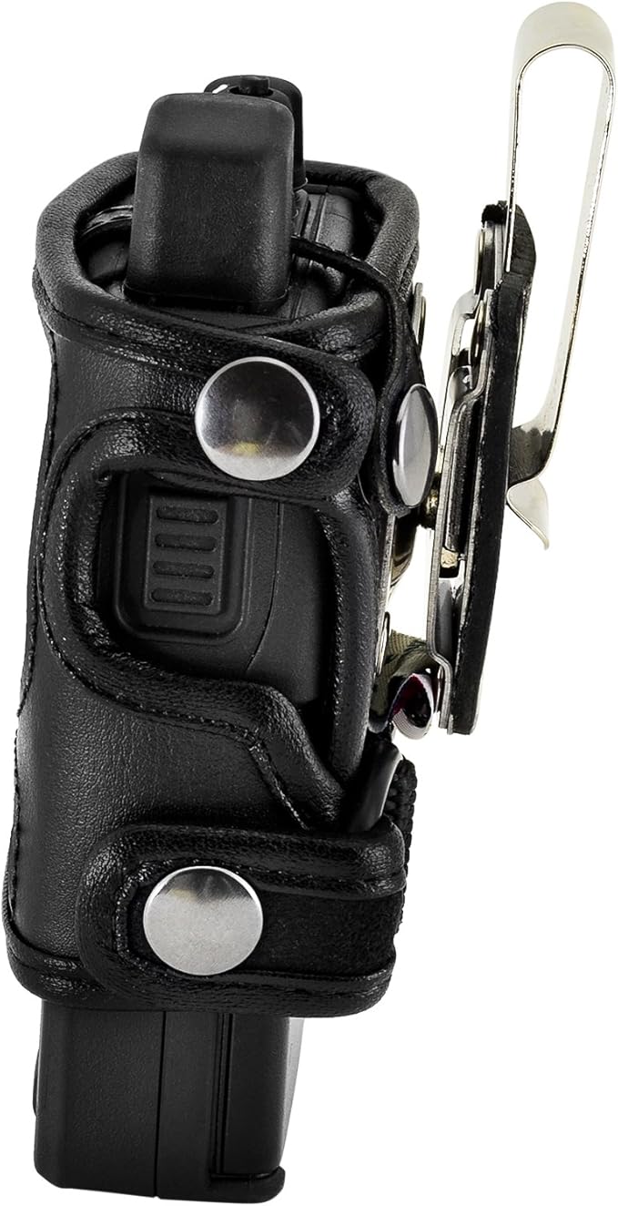 Made for Unication G1 Voice Pager Fire Radio Phone Black Leather Fitted Case with Heavy Duty Ratcheting Removable Metal Belt Clip