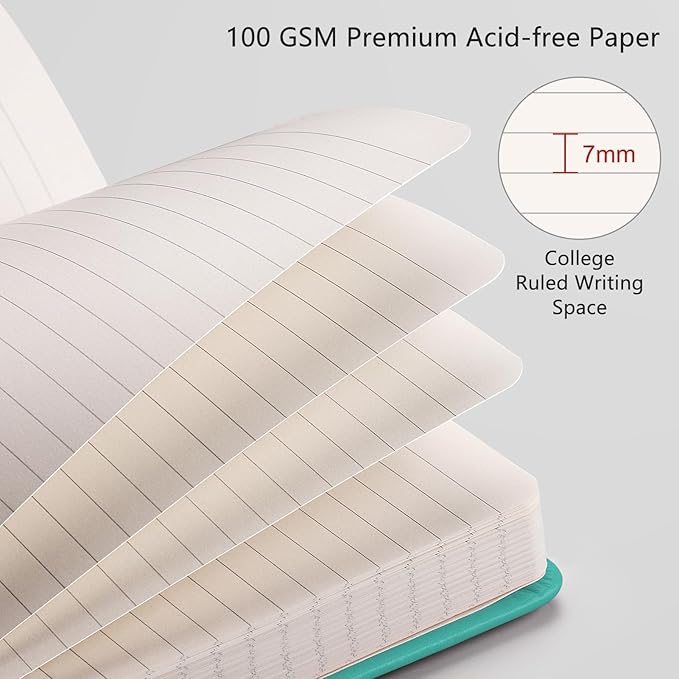 RETTACY Journaling Notebooks, A5 Lined Notebook Journal with 320 Numbered Pages, 5.7'' × 8.3'', Medium Size, Journal Notebook for Writing, Work, Leather Hardcover, 100 GSM Thick Paper (Cyan)