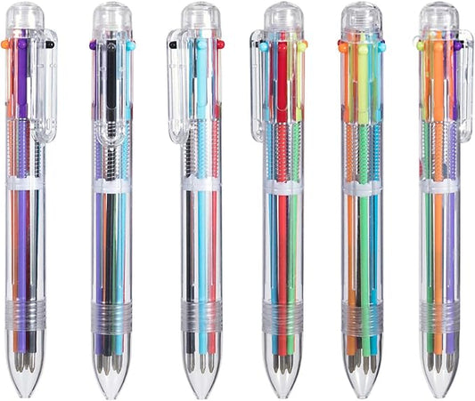 favide 6 Pack 0.5mm 6-in-1 Multicolor Ballpoint Pen,6-Color Retractable Ballpoint Pens for Office School Supplies Students Children Gift,Kids Party Favors (6)