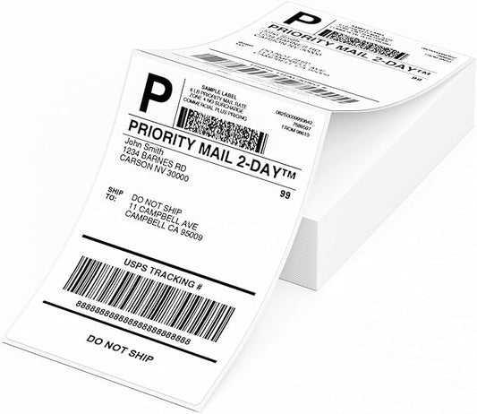 Phomemo 4X6 Thermal Labels - Shipping Labels, Thermal Printer Labels, Fan-Fold Labels for Shipping Labels, Address, Mail, Compatible with Zebra, Munbyn, Rollo, Polono, Nelko, Pack of 100, White