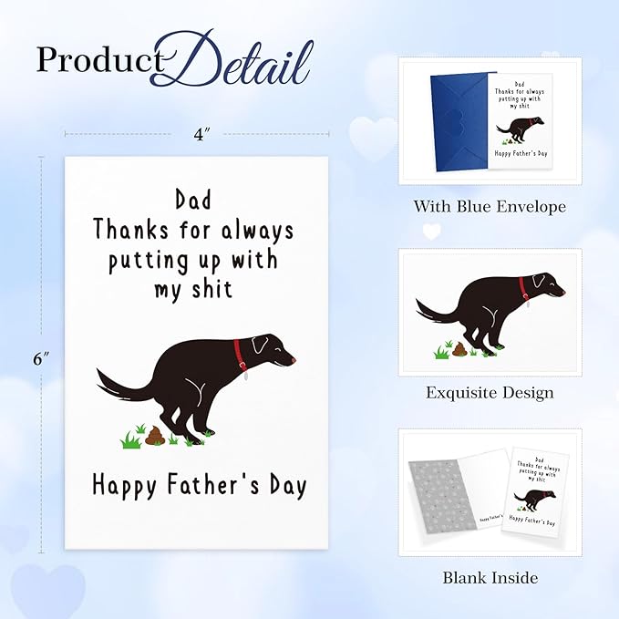 FaCraft Funny Fathers Day Card for Dog Dad, 4 x 6, Happy Naughty Fathers Day Gift Card, with Envelope, for Father from Wife Daughter Son Dog