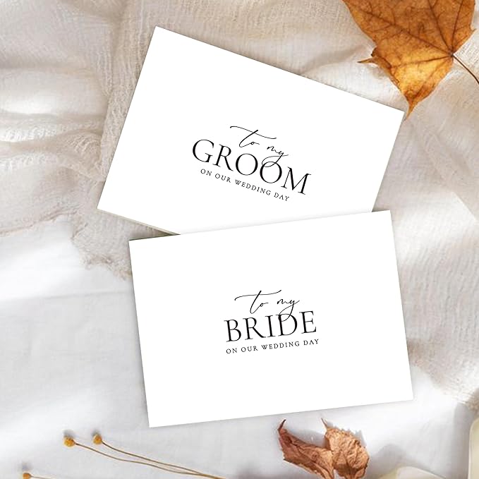 Set of 2 Wedding Cards for Bride and Groom with Matching Envelopes, To My Bride on our Wedding Day Card, To My Groom on our Wedding Day Card.（Groom/Bride A）