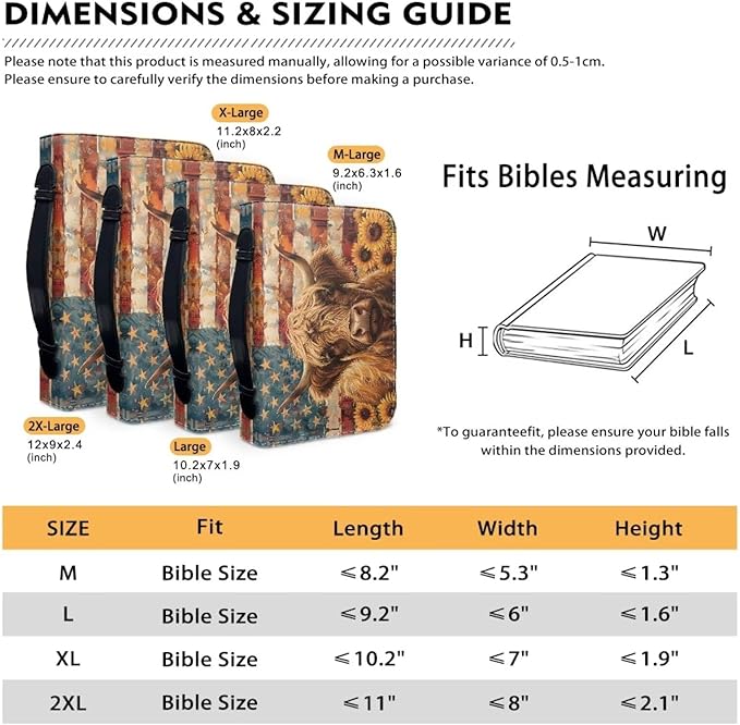 Lotusorchid American Flag Highland Sunflower Bible Covers for Women Waterproof Bible Bag Leather Men Bible Carrying Case Church Bag Bible Protective with Handle and Zippered Pocket