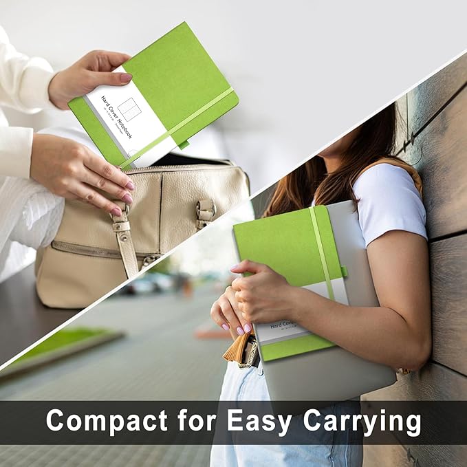 AHGXG Bullet Dotted Journal - 320 Numbered Pages Dot Grid Notebook A5 Thick Journal, 100gsm Thick Dotted Paper, Leather Hardcover,Inner Pocket, 5.75'' × 8.38'' - GrassGreen