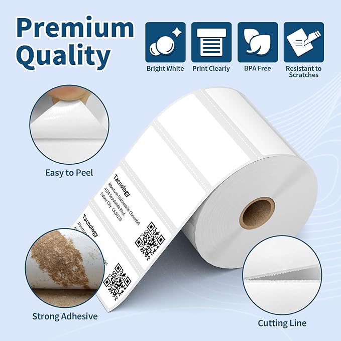 12 Rolls 3" x 1" Direct Thermal Labels - Tacnology 15600 Barcode & Postage FBA Address Label - Adhesive & Perforated - Compatible with Rollo, Zebra, Munbyn, Polono, and More Desktop Printers (1" Core)