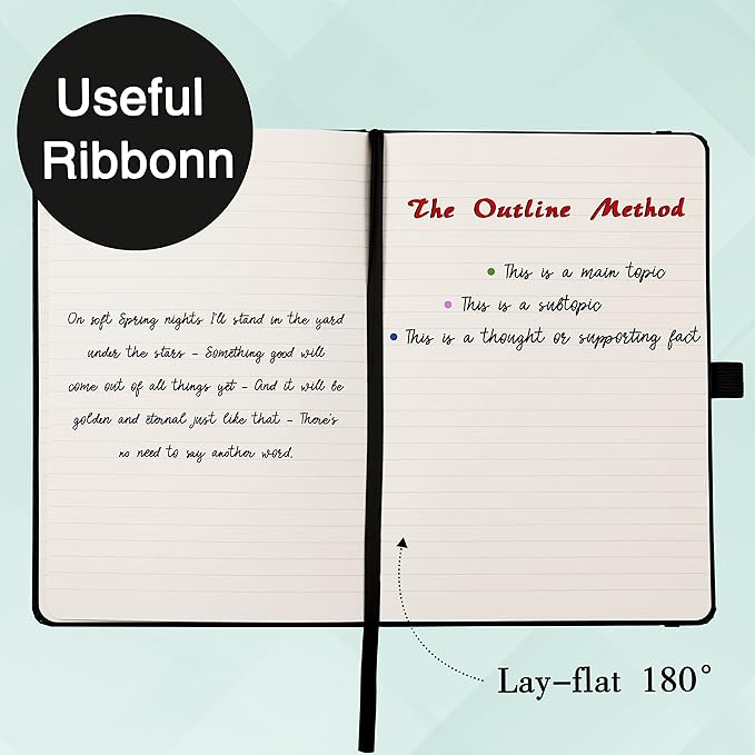 Ruled Notebook/Journal - Classic Lined Journal/Notebook, Hardcover with Thick Paper, 5.3" x 8.26", Banded + Pen Holder +Inner Pocket - Prasinous