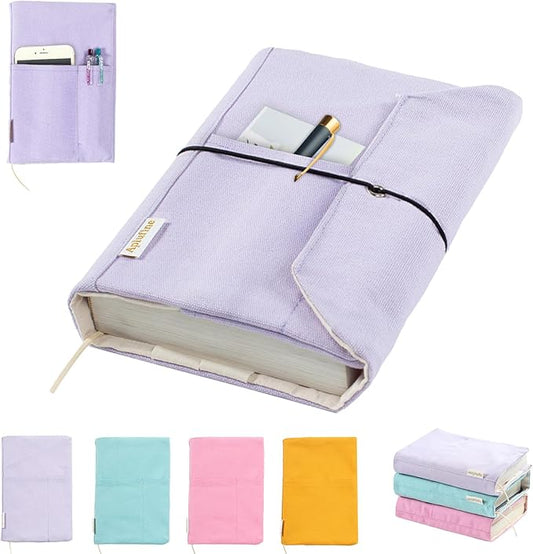 Canvas Book Covers, Washable Book Protector, Book Cover for Paperback Novels, Adjustable Book Cover for Hardcover with Pockets for Pen, Soft Cover Books, Book Lovers Gifts