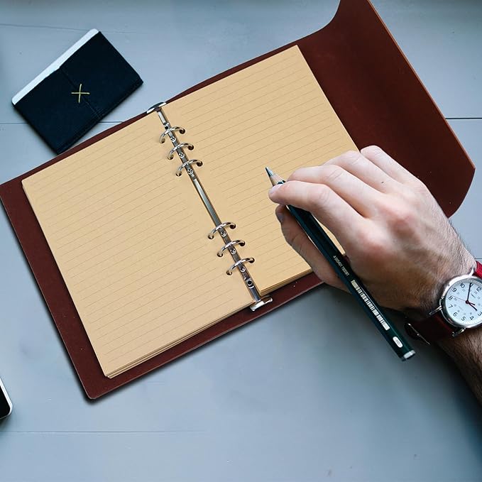 A5 Lined Vintage Kraft Paper, Vintage A5 Flipchart Binder Refill Paper,for 6-Ring Binders Planner Traveller Journal Notebook Dairy, 80 Sheets (160 Pages) (Line-Retro-A5)