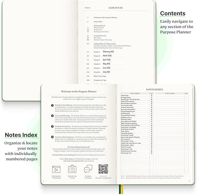 Roterunner Hardcover Purpose Planner Notebook B5 7.5 x 9.8 Undated Daily Planner 2024-2025 Daily Weekly and Monthly Productivity Planner Life Planner ADHD Planner for Adults Self Care Journal