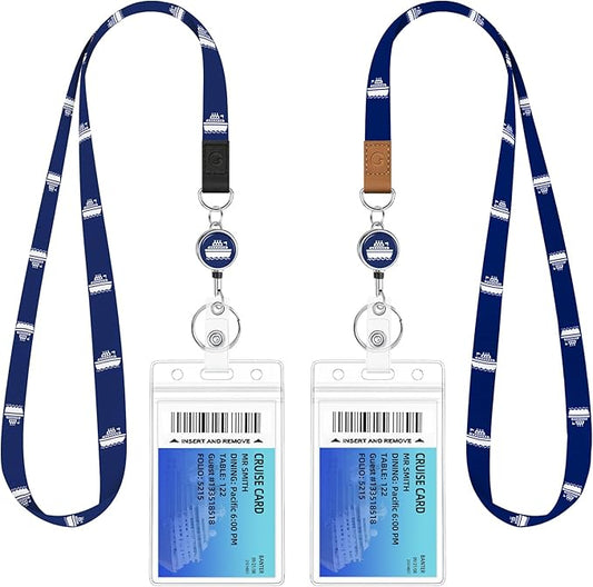 Giancomics Lanyards for Cruise Ships Cards Key, Lanyards with Retractable Badge Reel, Cute Waterproof ID Badge Holder Cruise Essentials Must Haves Zip Card Protector Royal 2 Pack