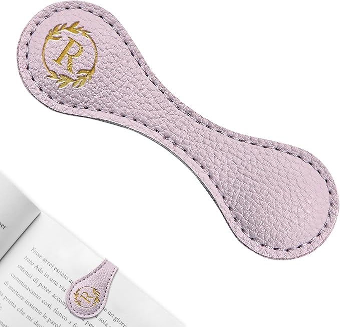 ABTOLS Magnetic Leather Initial Bookmarks, Vintage Initial ID Identification Book Marker Clip Gift Purple Capital Letter Book Markers for Book Lover Avid Readers (R)