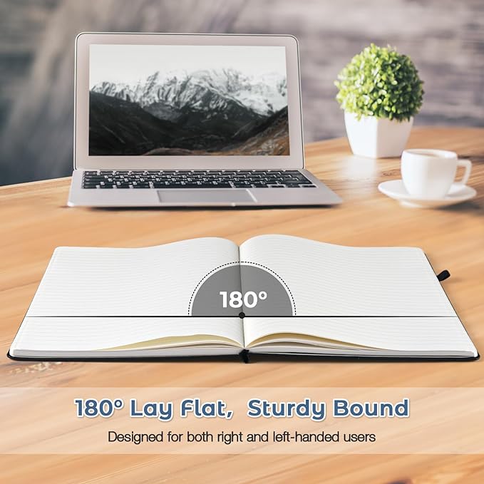 College Ruled Notebook, A4 Hardcover Leather Notebook for Work, Lined Notebook Journal for Women, Men, 192 Thick Paper, 8.5" x 11", Large Notebook with Pockets, Professional Business Notebook, Blue