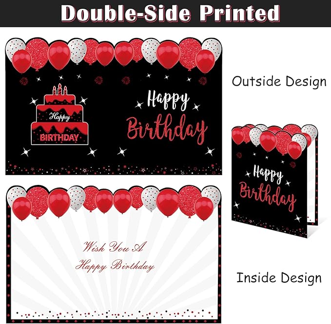 Jumbo Birthday Card with Envelope, Giant Guest Book Happy Birthday Greeting Cards, Large Birthday Card Gifts Party Supplies, Red Black Extra Big Birthday Card Decor