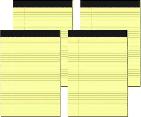 Legal Pads 8.5 x 11 College Ruled 4 Pack Yellow Note Pads 8.5 x 11 Notepads 30 Sheets Perforated Notepad Writing Pads 21lb Paper Legal Pad Ruled Paper Pad with Sturdy Back for School, Home, Office