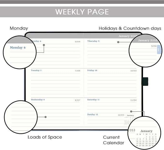 2025 Pocket Planner/Calendar - Pocket Planner 2025, 2025 Weekly & Monthly Pocket Calendar, 6.3''×3.8'', Jan 2025 - Dec 2025, Pen Loop, Back Pocket, Elastic Closure, Note Pages