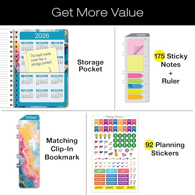 HARDCOVER 2025 Planner, 5.5"x8": 14 Months (November 2024 - December 2025), Daily Weekly Monthly Planner, Yearly Agenda, Bookmark, Pocket Folder and Sticky Note Set (Speckled Marble)