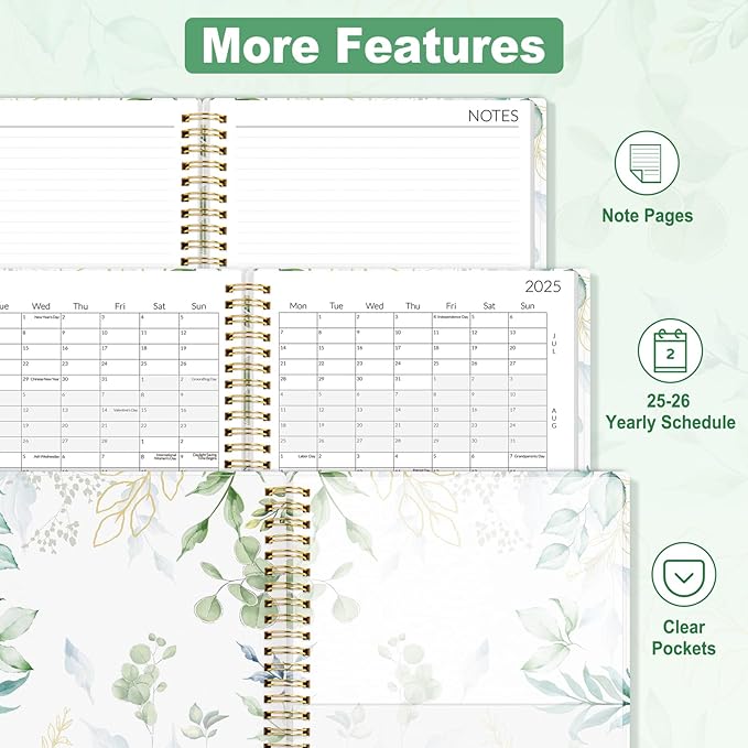 SUNEE 2025-2026 Monthly Planner - 24 Months (Jan 2025 - Dec 2026) Monthly Planner - 7"x10" Monthly Spreads & Yearly Planner, Eucalyptus