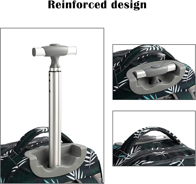 18 inches Wheeled Rolling Backpack Multi-Compartment College Books Laptop Bag, Leaves.