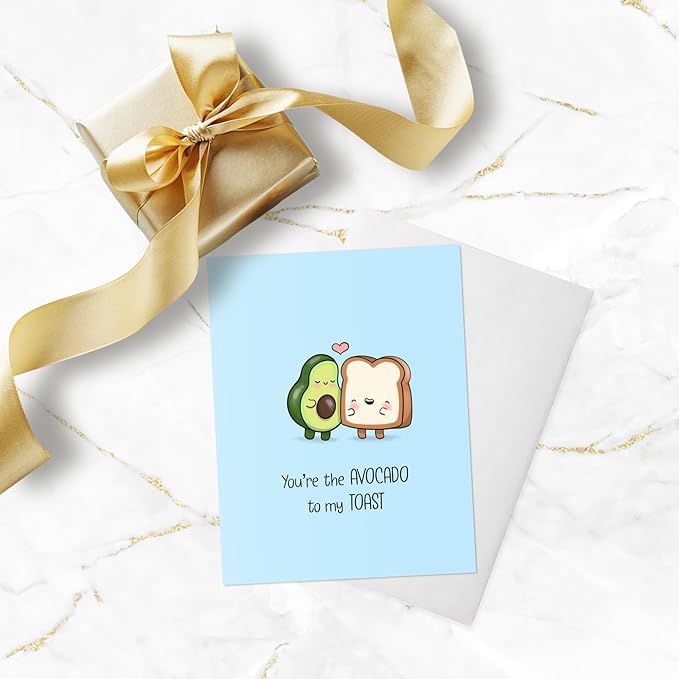 ALY LOU Anniversary Card for Her Him/Girlfriend Wife/Husband Boyfriend, Friendship Thank You Birthday Love Kawaii Greeting Card (Avocado Toast)
