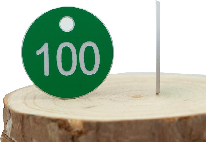 StayMax Plastic ID Number Tags Engraved Tags Key Tags Without Key Rings (1-100, Green)