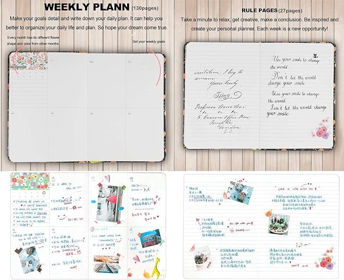 Flowery Journal, Planner Notebook and Calendar Schedule Organizer (Pink Cherry Blossom, A7(5 inch))