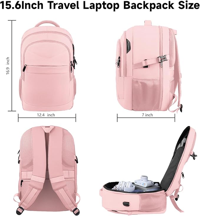 Lapsouno Business Laptop Backpack,Travel Backpack, Carry on Backpack for Women, TSA 15.6 Inch Travel Laptop Backpack with USB Port,College School Business Backpack for Women, Light Pink