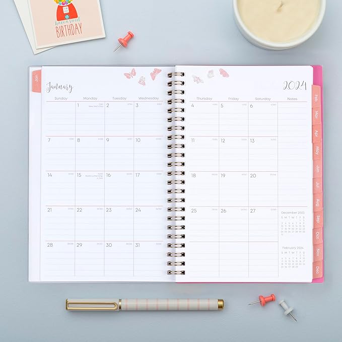 Blue Sky 2024 Weekly and Monthly Planner, January - December, 5" x 8", Frosted Cover, Wirebound, Fly By (140196-24)