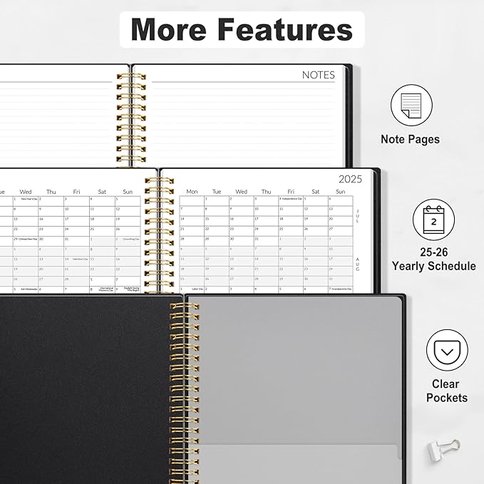 SUNEE 2-Year Monthly Planner 2025-2026 (Jan 2025 - Dec 2026) 7"x10" Monthly Spreads & Yearly Planner, Black