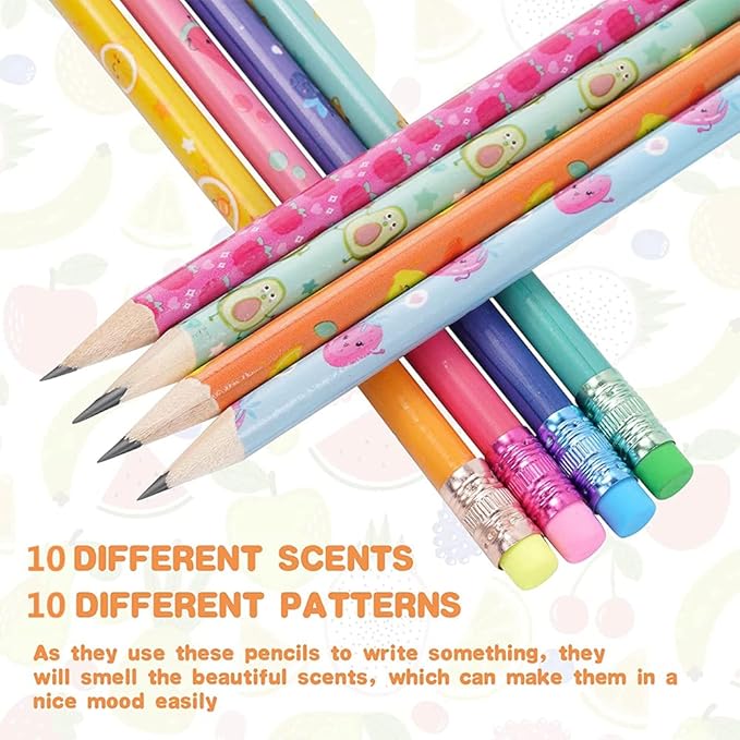 40 Pieces Scented Pencils for Kids Scented Pencils with Erasers Fruit HB Graphite Pencil for School Stationery Party Reward Supplies