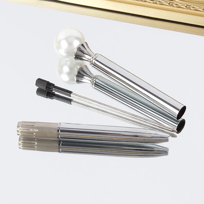 6 Pieces False Pearl Decoration Twist Metal Ballpoint Pen Ball Pen 1.0 MM Black Ink