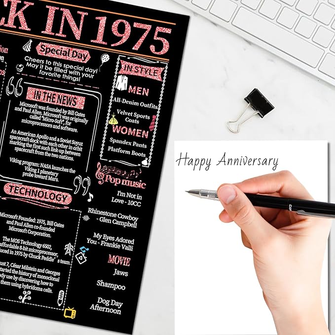 Joycard 50th Anniversary Card for Women, Gold Wedding Card for Wife, Sweet Marriage Decorations Gifts for Couple, Perfect for Her on Anniversary Day, Back in 1975