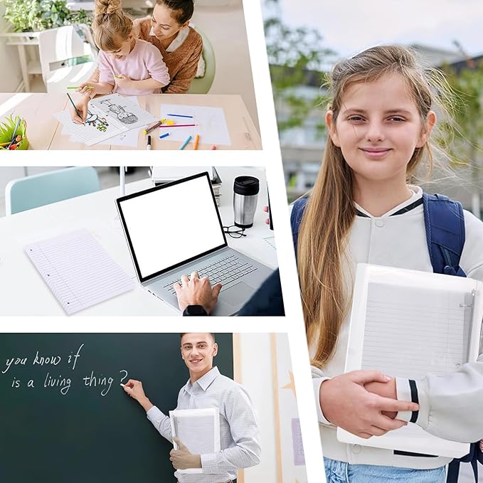 Koogel 100 Sheets Loose Leaf Paper, Wide Ruled Notebook Paper Bulk White Office Filler Paper 3-Ring Binders for School Office 8x10.5inch