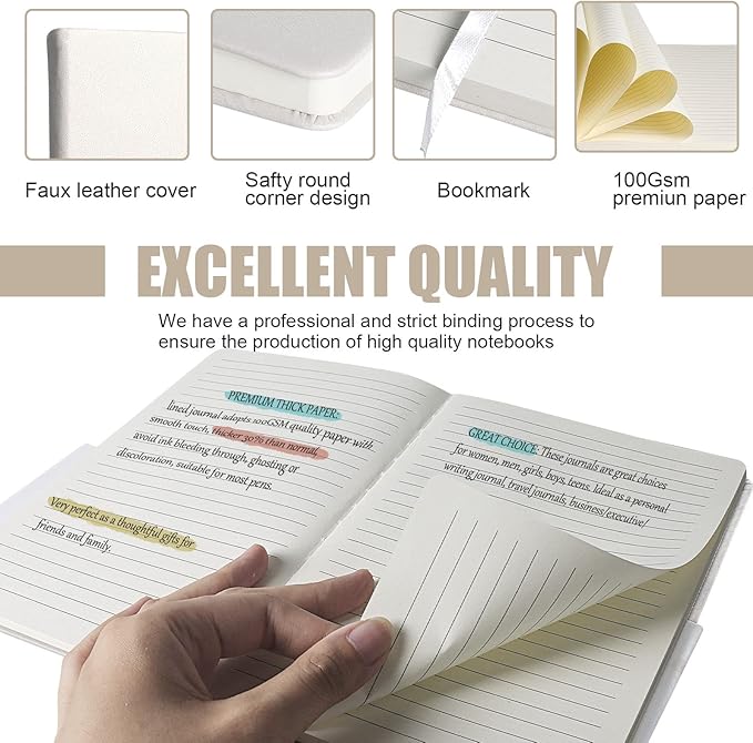 Lined Journal Notebook, (White), 160 Pages, Medium 5.7 inches x 8 inches - 100 gsm Thick Paper, Hardcover