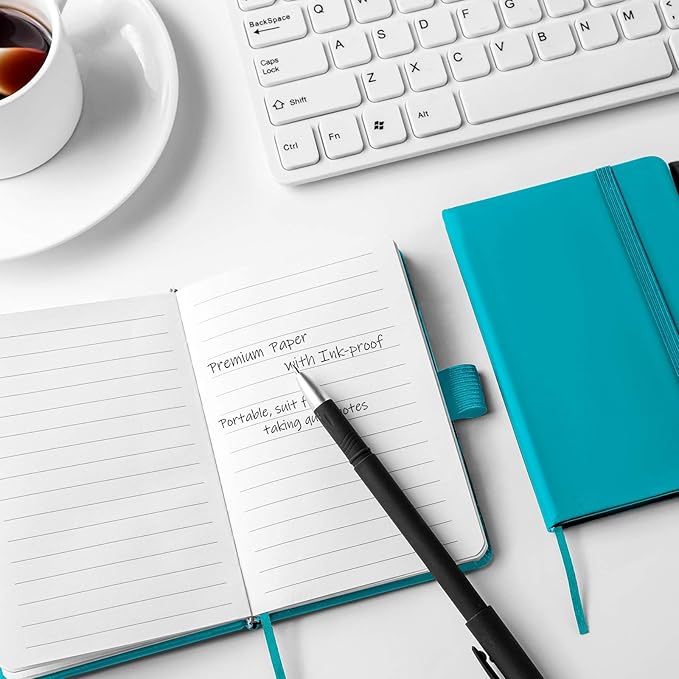 Laumoi 36 Sets Pocket Notebook Journals with Pens A6 Cute Small Journal Notebook Ruled Lined Mini Notepad Hardcover Executive Notebooks Set with Pen Holder for School Office, 3.7 x 5.7 Inch (Blue)